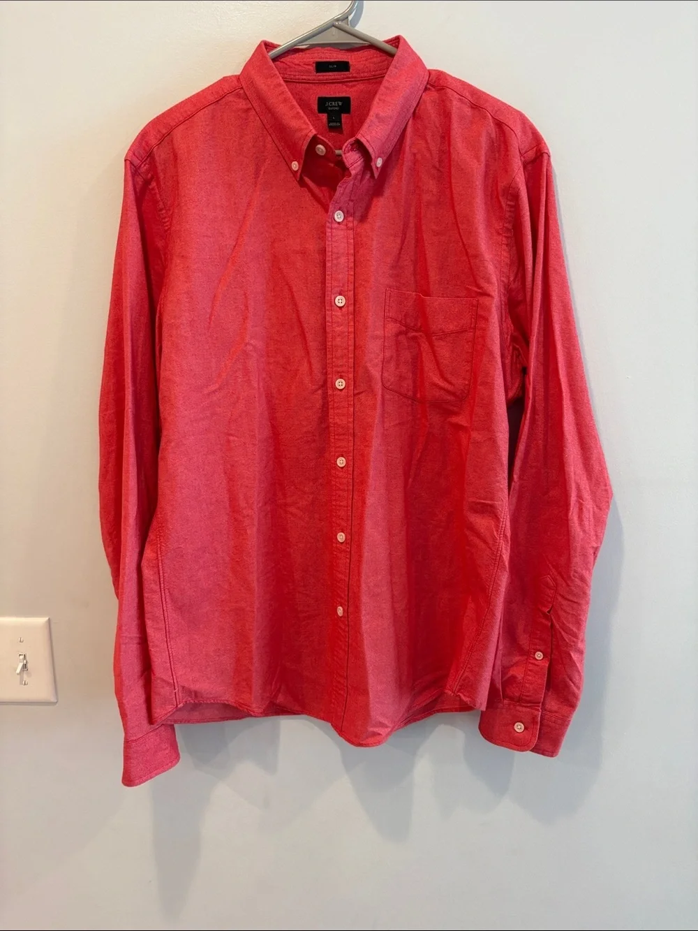 J. Crew Button-Down Long Sleeve Shirt in Red ptp 21 length 29.5